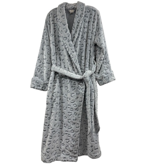 Soma Other - Soma Plush Blue/Gray Embossed Leopard Print Robe Belted Lounge Cozy Size L/XL